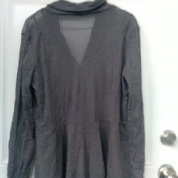 DARK GRAY CREPE JACKET SHEER LONG-SLEEVE BLOUSE SIZE M SHAWL NECKLINE TWO LAYERS - Picture 6 of 9